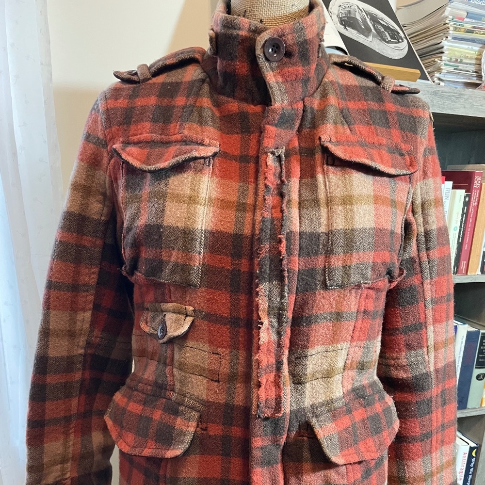 Vintage Thursday Island unisex plaid wool blended coat | Mens size XS